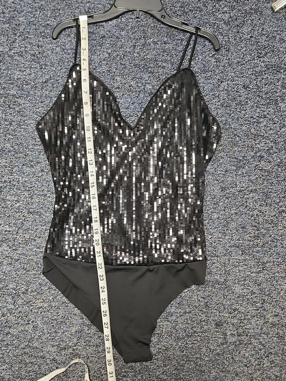 Black Sequins V-neck Bodysuit Size L - Picture 8 of 9